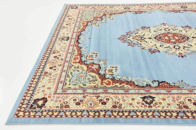 Unique Loom Reza Collection Traditional Persian Style Area Rug, 8 x 10 ft, Light Blue/Ivory