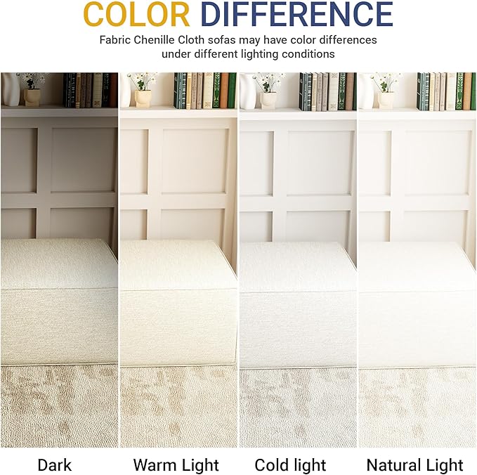 38“ Modular Sectional Sofa Convertible Cube Compressed Couch Seat Set, Combine L-Shaped U-Shaped, Free Assembly, Space-Saving for Living Room, Thick Foam Fabric Chenille Beige White (Only Ottoman)