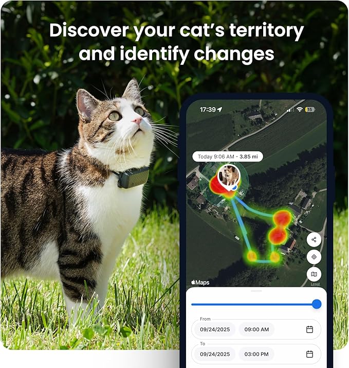 Tractive Smart Cat GPS Tracker with Free 6 Month Subscription | Real-Time Location & Wellness Monitoring for Cats 6.5 lbs+ | Territory & Location History | Up to 5-Day Battery (Dark Blue)