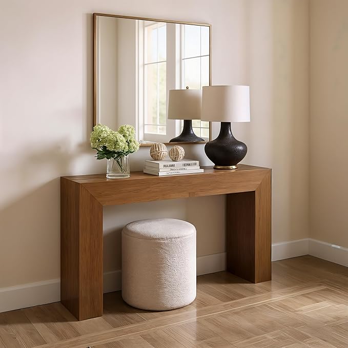 Plank+Beam Grand Console Table, 56 Inch Solid Wood Modern Sofa Table, Narrow Entryway Table for Hallway, Behind The Couch, Living Room, Foyer, Pecan Wirebrush