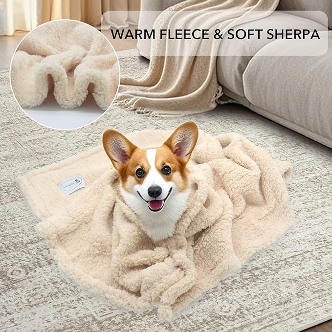 1 Pack 3 Dog Blanket Calming Blankets Fluffy Premium Fleece Puppy Blanket Soft Sherpa Pet Blanket for Dog Puppy Cat Beige,Medium(29'' x20’’)