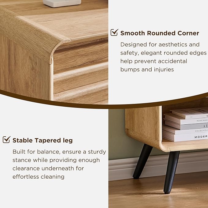 RedLemon 46" Entryway Table, Mid Century Modern Console Table with Slatted Sliding Door, Storage Shelf Wood Sofa Table Behind Couch for Hallway, Living Room, Foyer, Natural Oak