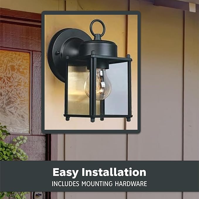 DESIGNERS FOUNTAIN Preston Outdoor Light Fixture, 8 Inch Exterior Wall Lantern Sconce for Front Door, Patio and Porch, Black, 1161-BK