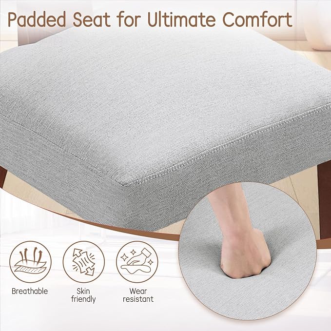 Dining Chairs, Mid-Century Modern Upholstered Kitchen Chairs with Curved Backrest and Linen Fabric Seat, Wood Leg Accent Chairs for Dining Room, Living Room, Bedroom, Grey