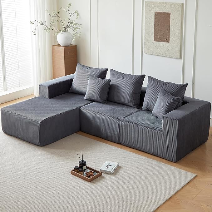 101" Sectional Couches for Living Room,Boneless Cloud Couch,L-Shaped Sofa with Oversized Deep Seat,Comfy Couch for Bedroom,Compressed Sofa in a Box,No Assembly Required,Grey