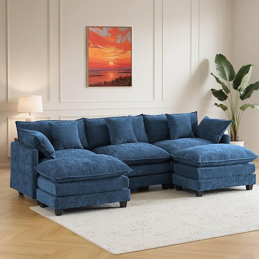 111.4" U Shaped Cloud Couch Sectional with 2 Ottoman｜Modular Chenille Sofa with 29.1" Deep Seat｜FSC Solid Wood Frame｜Easy Assembly & 1YR Guarantee｜for Living Room Bedroom Apartment