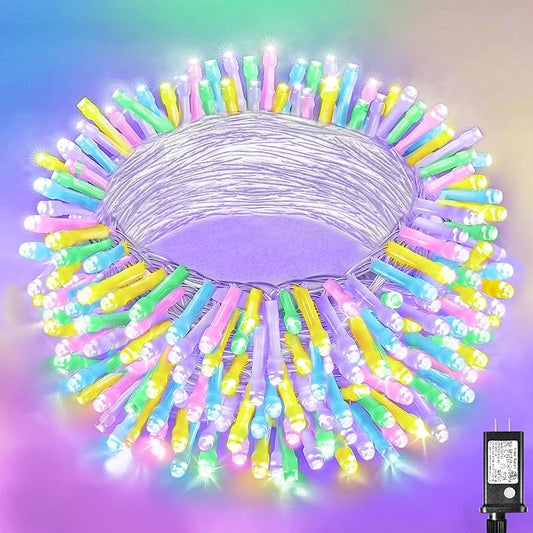 300 LED Christmas Lights Outdoor Indoor, Connectable 100FT String Lights Indoor Clear Wire 8 Modes Plug in Twinkle Fairy Lights for Bedroom Christmas Tree Party Decorations, Pastel