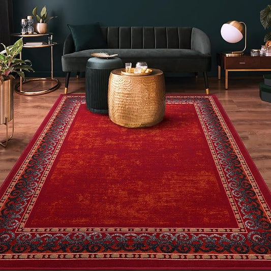 Antep Rugs Alfombras Bordered Modern 3x5 Non-Slip (Non-Skid) Low Pile Rubber Backing Indoor Area Rug (Maroon Red, 3' x 5')