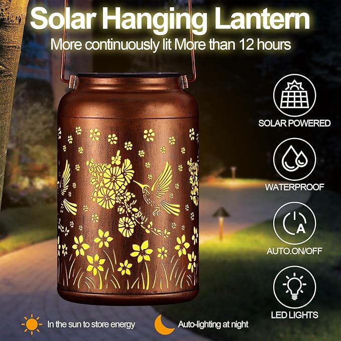 Solar Lanterns Outdoor, Waterproof Hanging Metal Solar Lanterns LED Decoration for Garden, Yard, Patio - Perfect Birthday Gifts for Women Mom Grandma(02-Red Bird)