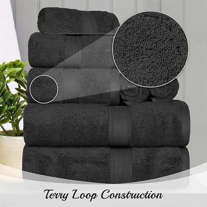 Superior Egyptian Cotton Pile Bath Sheet Set of 2, Ultra Soft Luxury Towels, Thick Plush Essentials, Absorbent Heavyweight, Guest Bath, Hotel, Spa, Home Bathroom, Shower Basics, Black