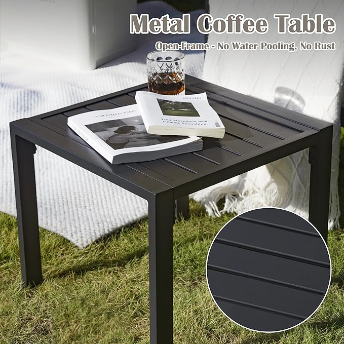 Sundale Outdoor 3 Pieces Patio Rattan Furniture Set, All-weather Metal Outdoor Conversation Set with 6 Inch Cushions and Coffee Table, Outdoor Sofa Set for Garden, Backyard, Porch, Balcony, Light Grey