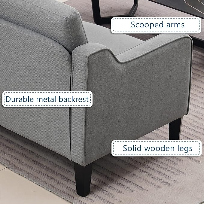 VINGLI Loveseat 53" Small Couch Loveseat Sofas for Living Room Mid Century Modern Sofa Couch Light Grey Love Seat Couches with Scooped Arms for Small Spaces, Bedroom, Apartment, Studio