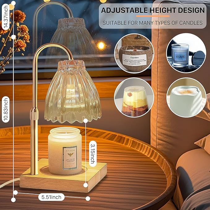 Candle Warmer Lamp with Dimmer Timer, Candle Lamp Warmer with 2 Bulbs, Candle Light for Scented Jar Candles, Birthday Gifts for Women, Vintage Home Decor House Warming Gift
