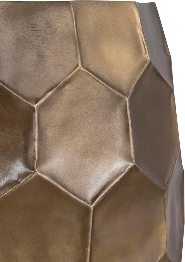 Modern Contemporary Round Aluminum Material 32" Coffee Table and 21" Height Table 2PC Table Set with Glossy Diamond-Patterned Base Antique Gold