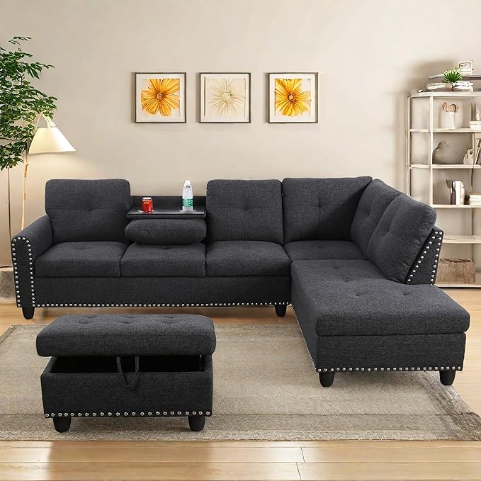 108-Inch Modular L-Shaped Sectional Sofa with Deep Seat, Modern L Shaped Cloud Couch with Chaise, Upholstered Couches for Living Room, Bedroom, Office, No Assembly Require (Dark Gray)