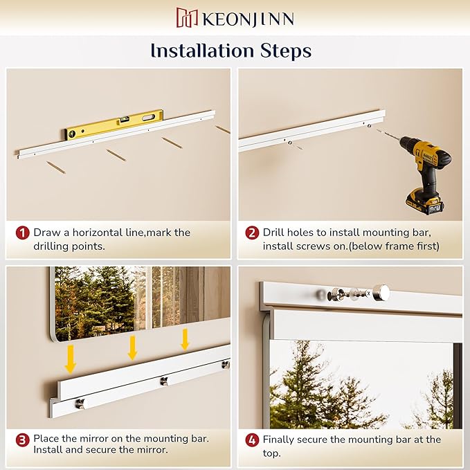 Keonjinn Home Gym Mirror, 60" x 24" - 2PCS Workout Mirrors for Home Gym, Frameless Tempered Glass, Full Body Wall Mirrors for Fitness Exercise, Yoga Room, Dance Studio, Bedroom, Garage