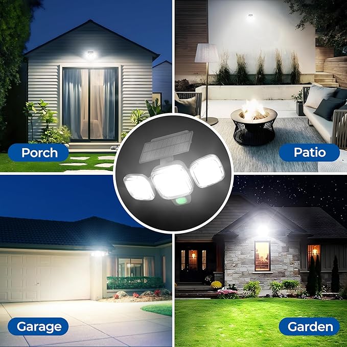 CINOTON Solar Motion Sensor Outdoor Lights, 3 Modes LED Security Flood Light with Remote Control, IP65 Waterproof Solar Powered Outside Wall Lighting for Garden Patio Garage Yard Entryway Black 2 Pack