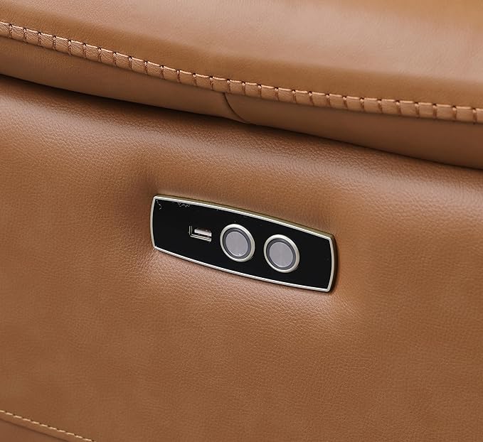 Blackjack Furniture Venice Top Grain Italian Leather Power Recliner Chair with Adjustable Headrest Modern Luxury Seating for Living Room Lounge, Cognac