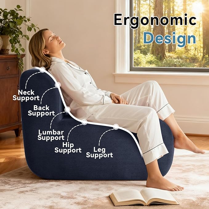 Cloud Single Sofa Chair,Fireside Beanbag Chair Upholstered Floor Sofa Couch,Corduroy Boneless Couch for Small Spaces,Memory Foam Lounge Chair for Bedroom, Living Room,Deep Blue