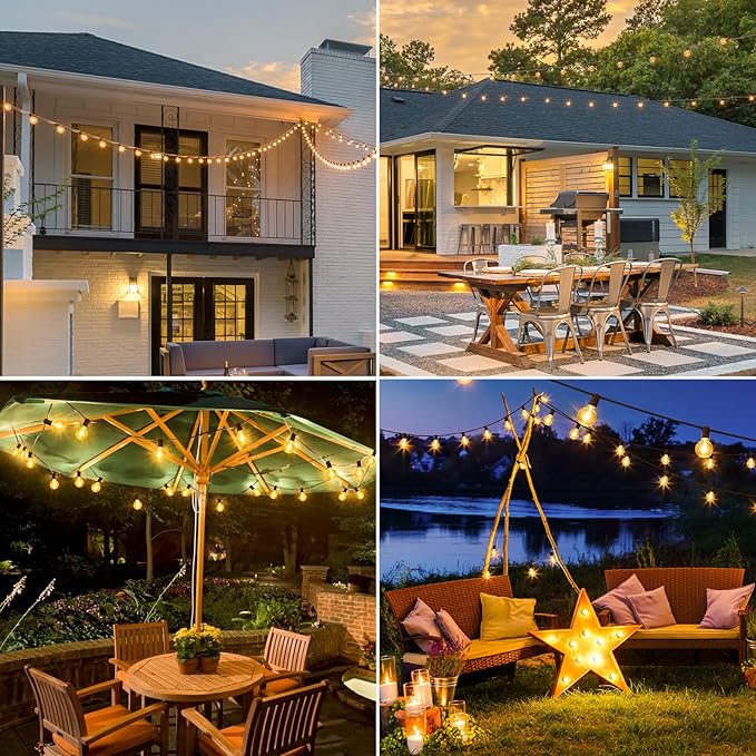 Mlambert 50Ft Outdoor String Lights, G40 Globe Patio Lights with 25+2 Waterproof LED Hanging Plastic Bulbs for Gazebo Pergola Cafe Bedroom-Brown Wire