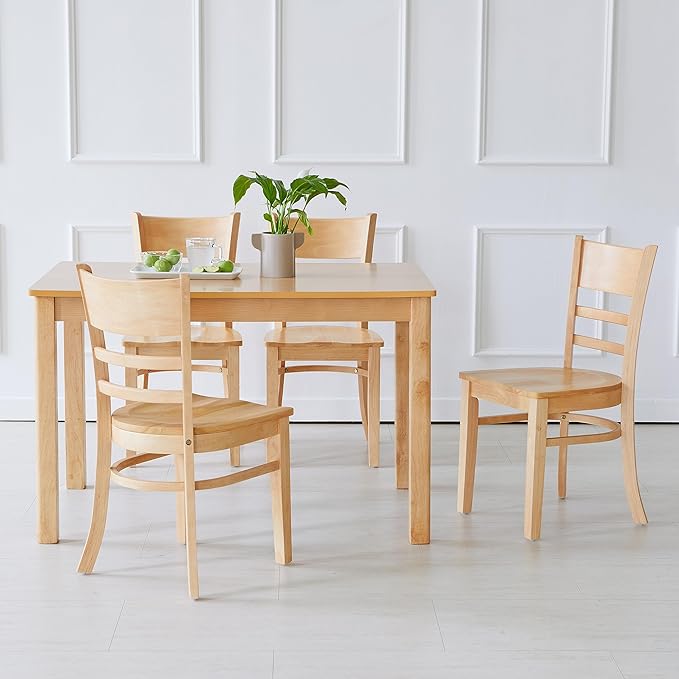 Livinia Cabin Wood Seat Dining Chairs Set of 2, Solid Malaysian Oak Wooden Ladder Back Armless Side Chairs (Natural-Oak)