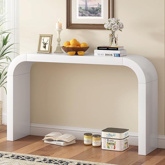 Curved Console Table 52-Inch Modern Narrow Entryway Sofa Table for Living Room Entrance Hallway Furniture, White