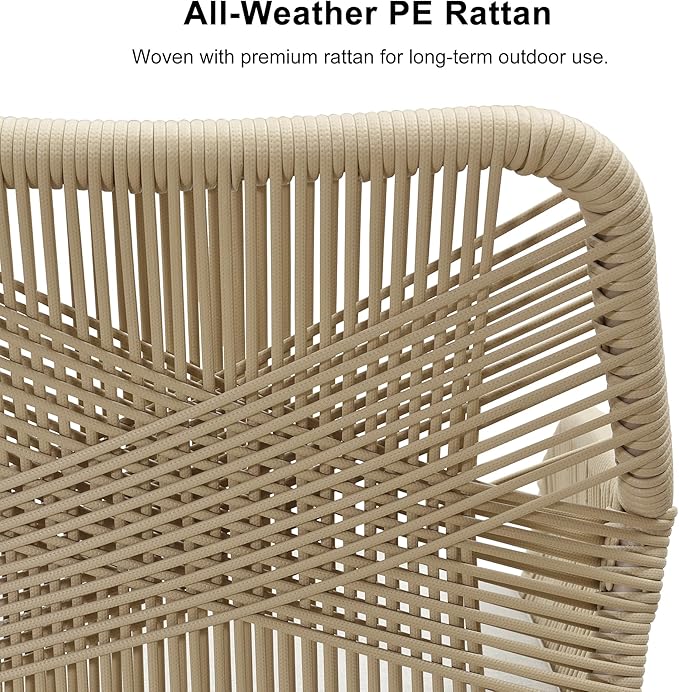 PURPLE LEAF Outdoor Patio Dining Set All-Weather PE Rattan Furniture Set with All Aluminum Frame Rectangular 7 Pieces Table and Chairs Set for 6 People Lawn Garden Backyard Deck, Champagne