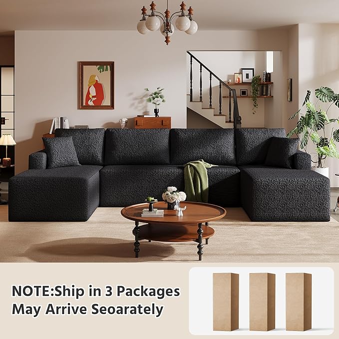 140" Modular U-Shaped Sectional Sofa, 7-Seater Cloud Couch with Double Chaise, Modern Sleeper Sofa,No Assembly Sectional Cloud Boneless Sofa Couches for Living Room/Apartment