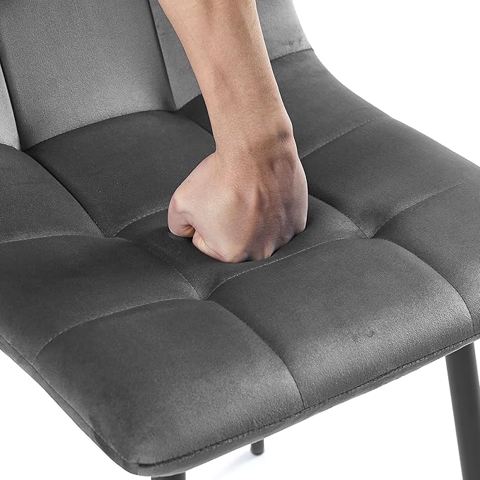 NORDICANA Grey Velvet Dinner Chairs Set of 2, Modern Armless Dining Side Chairs with Metal Legs for Kitchen Living Room Vanity