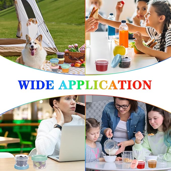 12pcs 4 oz Plastic Containers with Screw Lids, Reusable 1/2 Cup Small Food Storage Containers, Leakproof, Microwave Dishwasher Freezer Safe, with Pen and Brush