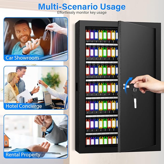 175 Keys Key Lock Box, Anti-Theft Key Cabinet with Key Tags, Key Organizer Wall Mount for Car Garage House Rental Office Business