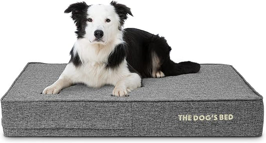 The Dog’s Bed Orthopedic Memory Foam Dog Bed, Large Grey Linen 40x25, Pain Relief for Arthritis, Hip & Elbow Dysplasia, Post Surgery, Lameness, Supportive, Calming, Waterproof Washable Cover