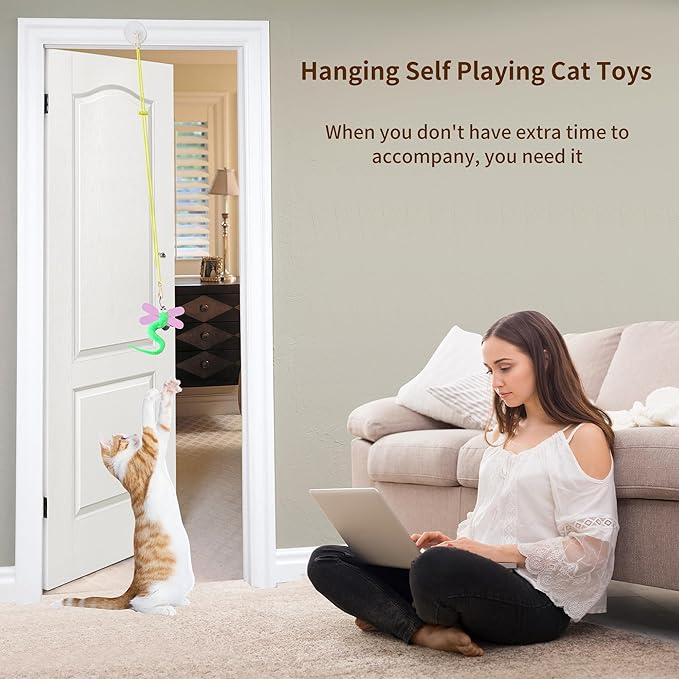 Interactive Cat Feather Toys 8Pcs,Interactive Wand,Cat Teaser,Indoor cat Hanging Interactive Toy Suitable for Bored Adult Cats and Kittens Play Chase Exercise