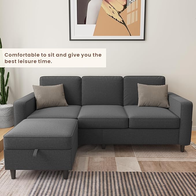 Sectional Couches for Living Room - Deep Seater Couch Living Room-Comfy L Shape Modular Sofa,with Storage Chaise-Washable Covers-Suitable for Living Rooms,Apartments,Rooms and Offices-Dark Gray
