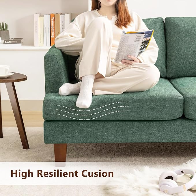 3 Seater Sofa Couch with Deep Seats, 89" Mid Century Modern Upholstered Sofa with Armrests, Comfy Couches for Living Room, Bedroom, Apartment and Office (Green)