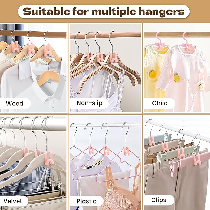 Mlici Clothes Hanger Connector Hooks, 60 Pack Hanger Extender Space Saver, Heavy Duty Clothes Extender Hooks for Stacking Closet Organization (Pink)
