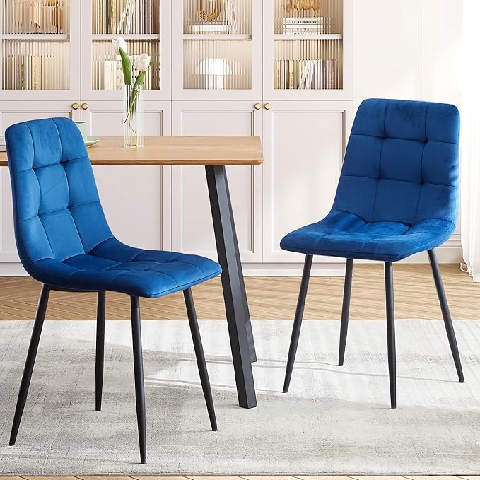 Velvet Dining Chairs Set of 4 - Navy Blue Dining Room Chairs with Metal Legs Ideal for Kitchen, Dining Room - Kitchen Chairs Set for 4