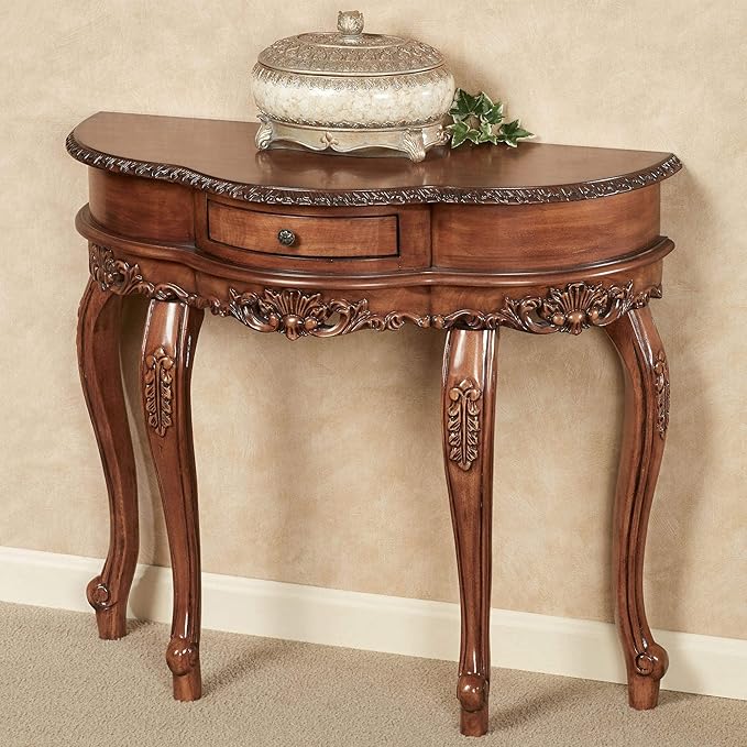 Touch of Class Traditional Delegato II Natural Cherry Classic Wooden Console Table - Handcrafted Wood - Victorian Style - Decorative Regal Furniture - Half Circle Moon Shape - Elegant Display