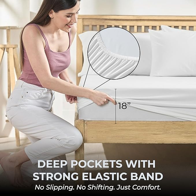 100% Natural Cotton Bed Sheets | 500 TC Single-Ply Sateen Weave Cal King Sheet Set | Breathable & Hypoallergenic Solid 4-Piece Bedding with Deep Pocket Fitted, Flat, Pillowcase | White