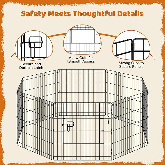 Yaheetech 24" High 8 Panel Dog Playpen Foldable Metal Pet Exercise Pen Puppy Play Fence with Door for Small Animals Black