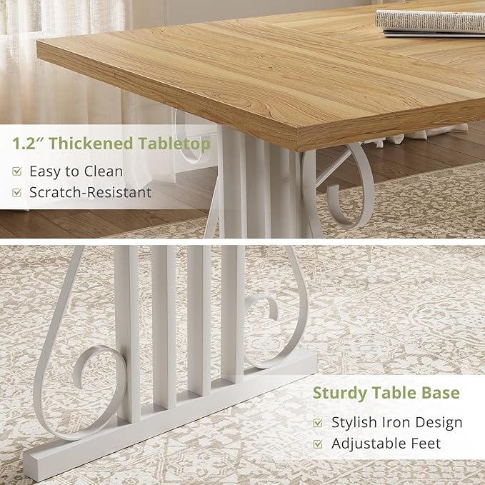 Dining Table for 4-6 People, 70.87'' Rectangular Dinner Table Modern Artistic Openwork Metal Legs for Dining Room, Kitchen, Living Room