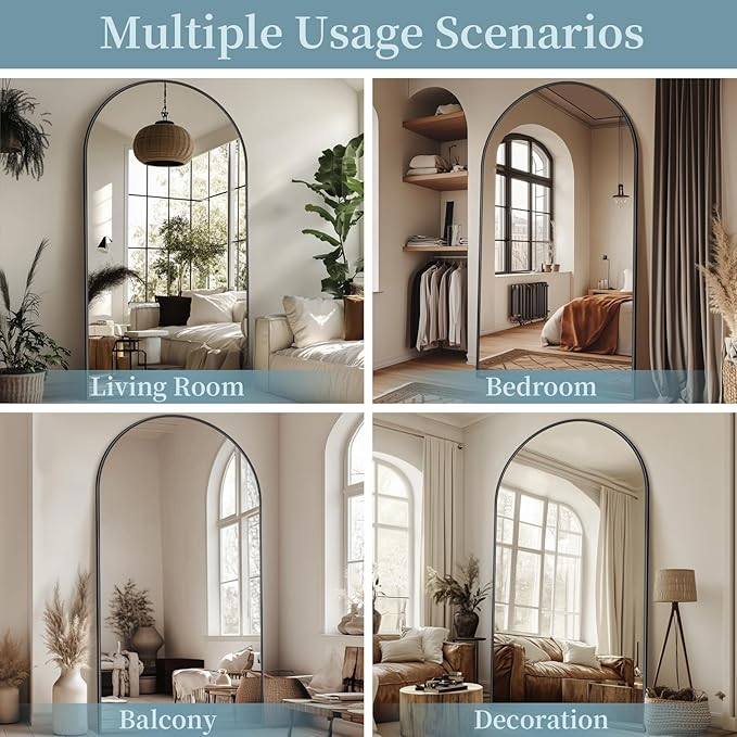 Full Length Mirror, 90"x46" Oversized Floor Mirror with Stand, Hanging or Leaning Full Body Mirrors Mirror for Bedroom, Living Room, Cloakroom, Arch, Black