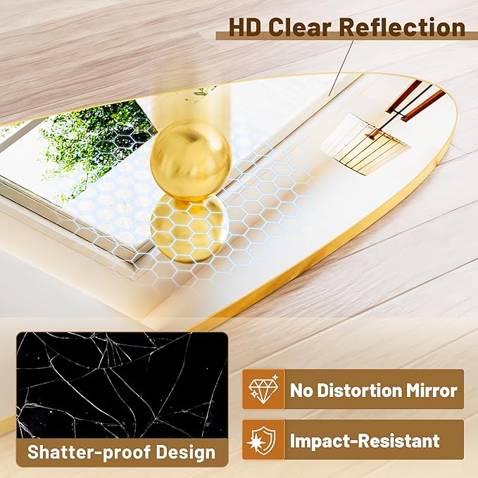 Antok Full Length Mirror, 68"x26" Floor Mirror with Stand,Standing Hanging Leaning Irregular Mirrors for Bedroom Living Room Entryway,Tear Drop Style,Golden