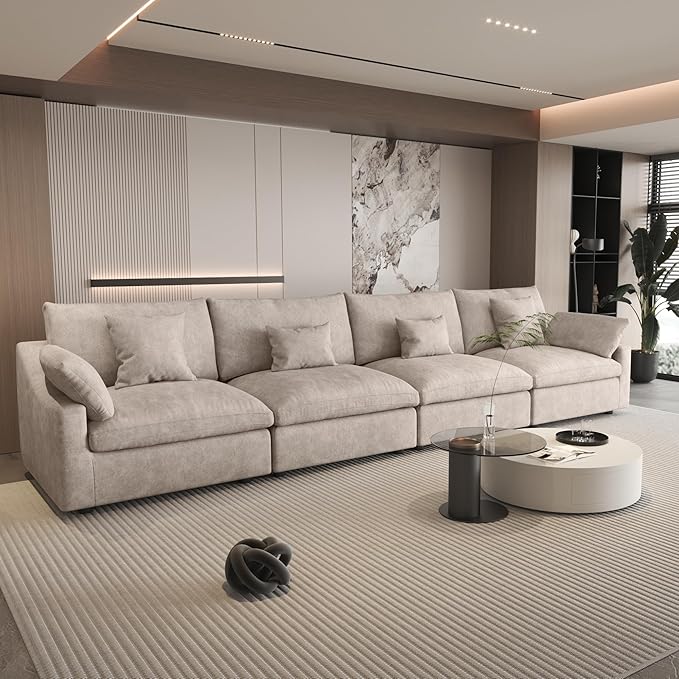 WJShome 160" Cloud Couch Sectional for Living Room, Down Filled Modular Sectional Sofa,4 Seater Convertible Couch, Sofa Covers Washable&Replaceable,Khkai