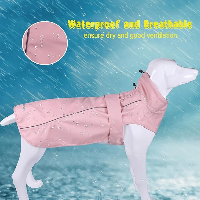 Adjustable Waterproof Dog Raincoat for Dogs,Lightweight Pet Rain Jacket Puppy Clothes with Reflective Strip for Small Medium Large Dogs (Pink, XX-Large)