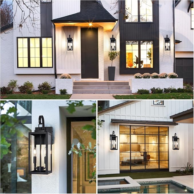 BesLowe 18" Outdoor Wall Light Fixture, 2-Light Large Exterior Lighting Fixture Wall Mount, Waterproof Porch Light Outdoor Wall Sconce Lantern, Outside Light for House Front Door Garage, Black