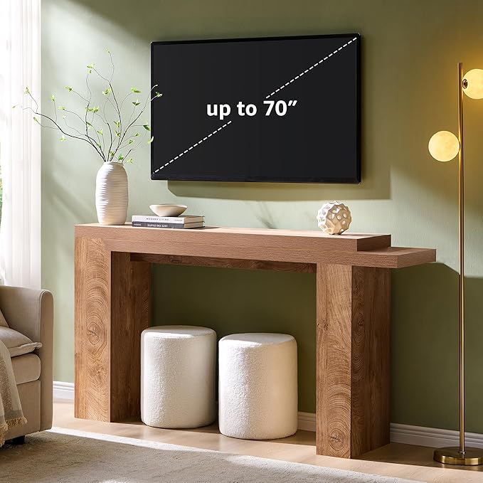 OKD 63 Inch Modern Entryway Console Table, Solid Geometry Accent Sofa Table Behind The Couch, Narrow Console Table for Entryway, Hallway, Living Room, Foyer, Light Tree Knot