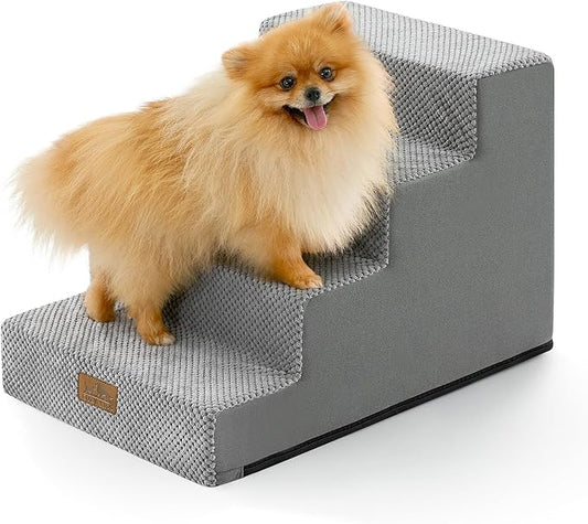 Slope Dog Stairs 15.7" H, Pet Steps for Couch Sofa Chair, Ramp for Small Dogs Puppy Cats Seniors with Removable Washable Cover, 4 Step, Grey