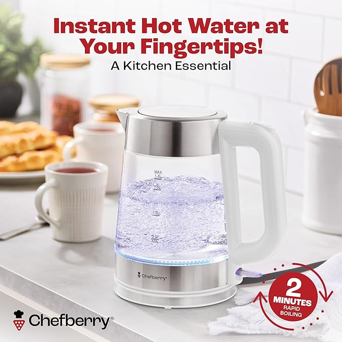 Electric Kettle for Boiling Hot Tea & Water | 1.8L Stainless Steel Borosilicate Glass Boiler With No Plastic, Automatic Shutoff, BPA Free, Fast Heating Technology