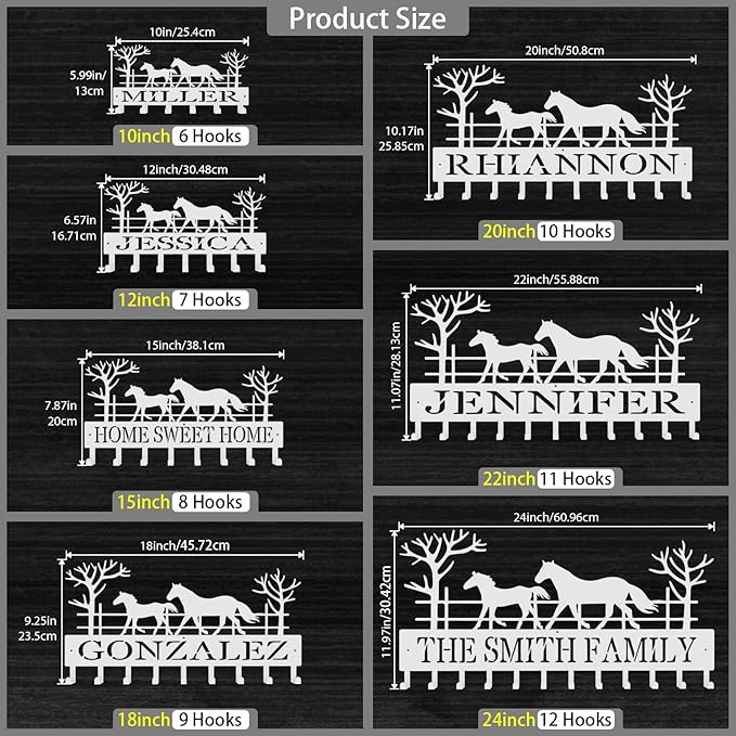 Personalized Key Hooks for Wall,Custom Name Galloping Horse Key Holder Wall Mounted,Fashion Coat Rack,Metal Key Hanger with Hooks,Key Rack Organizer for Entryway,Hallway,Doorway